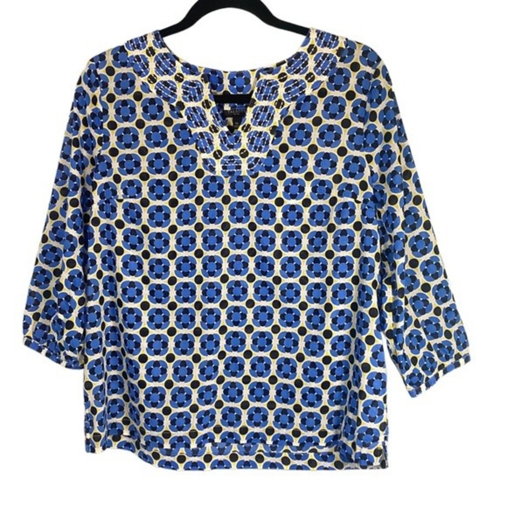 Talbots Womens Top 100% Cotton Size Medium Petite Blue Yellow Black
